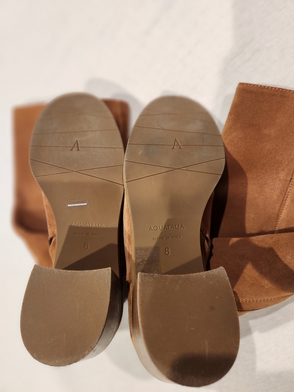 Aquatalia Tall All-Weather Suede Mid-Heel Boots in Tan - Picture 4 of 5